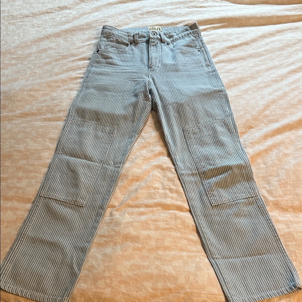 Hey Gang Women's Blue Striped Straight Leg Jeans